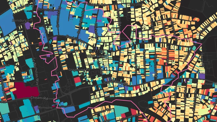 House price heatmap showing property values across Sutton