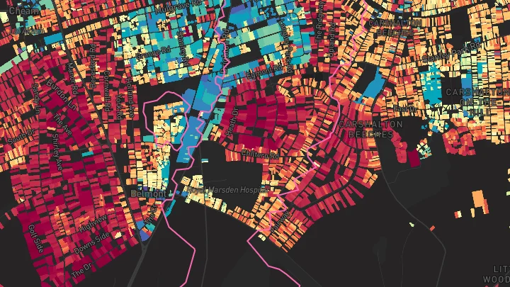 House price heatmap showing property values across Sutton