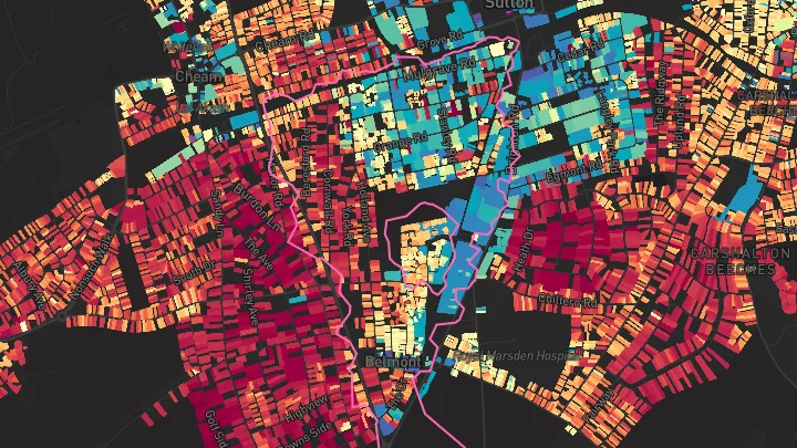 House price heatmap showing property values across Sutton