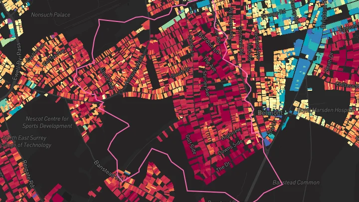House price heatmap showing property values across Cheam