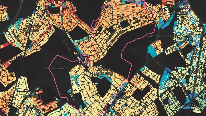 House price heatmap showing property values across Motspur Park