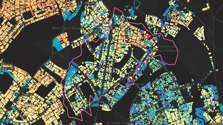 House price heatmap showing property values across St Helier