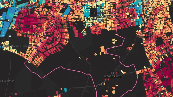 House price heatmap showing property values across Carshalton Beeches