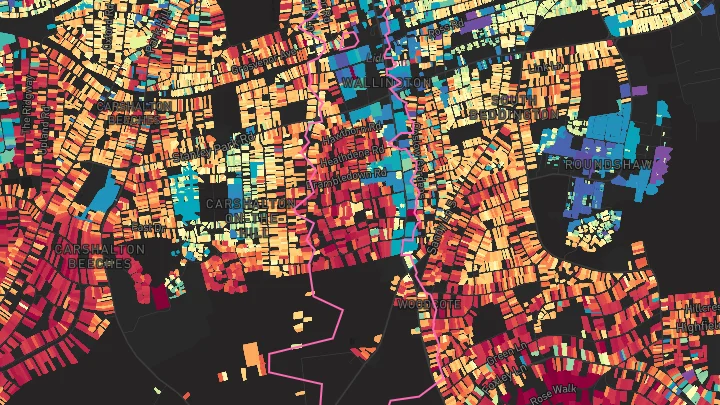 House price heatmap showing property values across Wallington