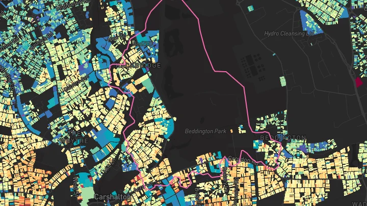 House price heatmap showing property values across Hackbridge
