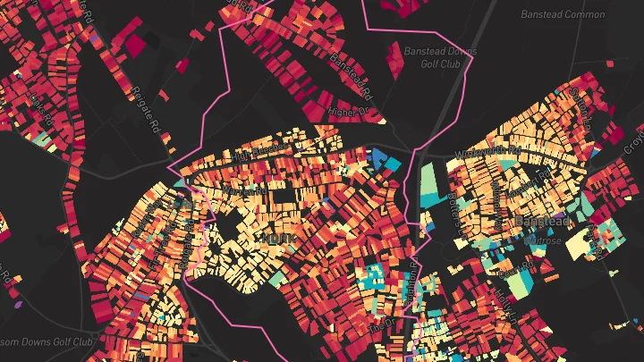House price heatmap showing property values across Banstead