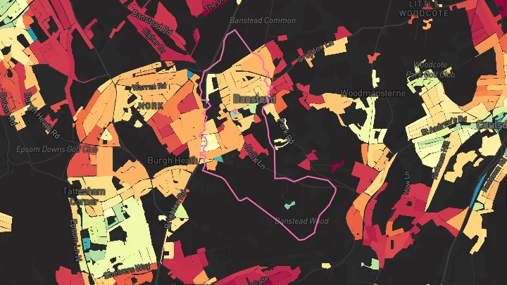 House price heatmap showing property values across Banstead