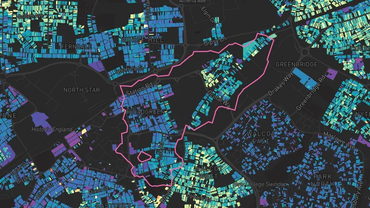 House price heatmap showing property values across Swindon