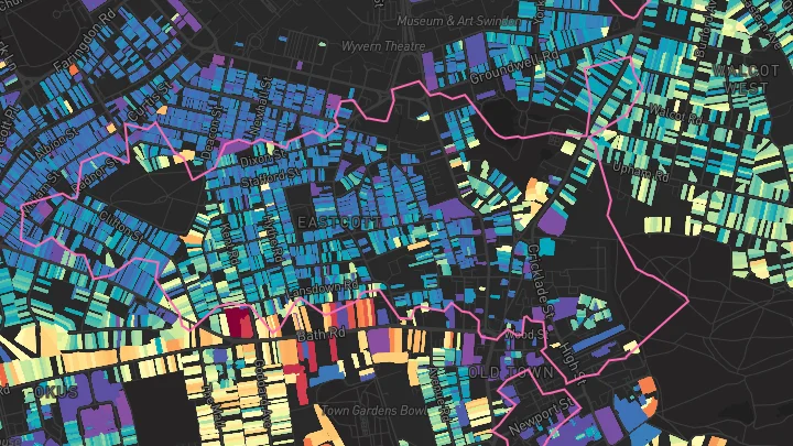 House price heatmap showing property values across Swindon