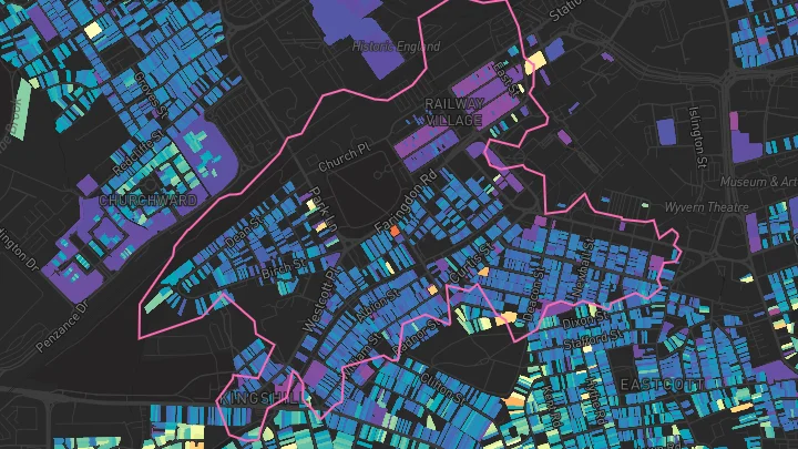 House price heatmap showing property values across Swindon