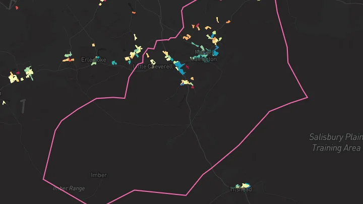 House price heatmap showing property values across Market Lavington