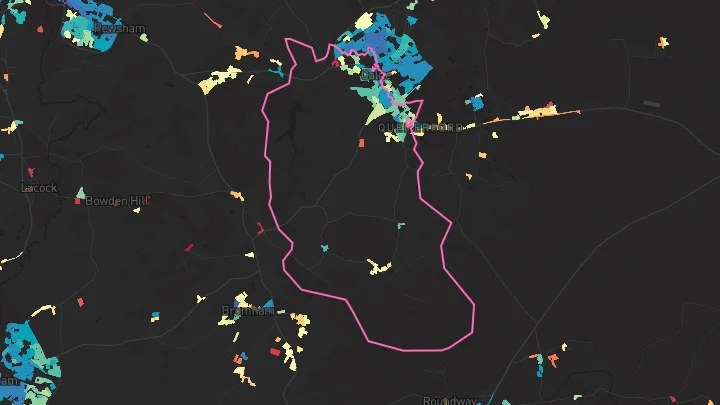 House price heatmap showing property values across Calne