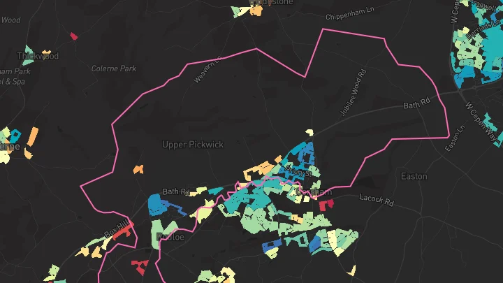 House price heatmap showing property values across Corsham