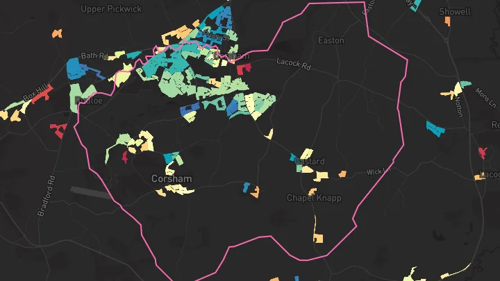 House price heatmap showing property values across Corsham