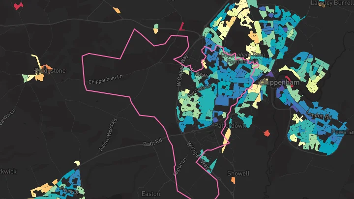 House price heatmap showing property values across Chippenham
