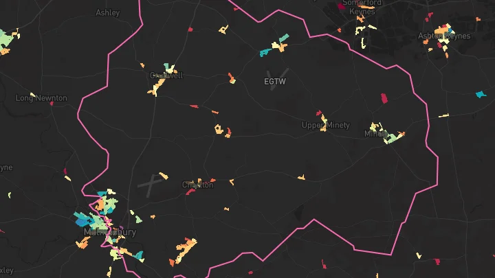 House price heatmap showing property values across Malmesbury