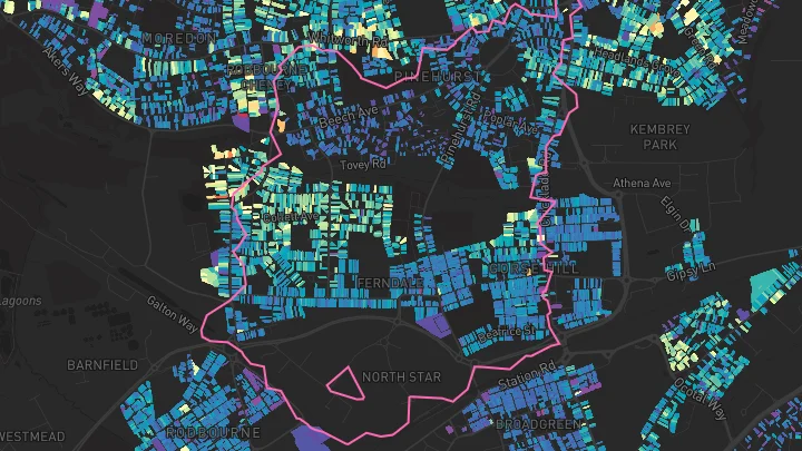 House price heatmap showing property values across Swindon