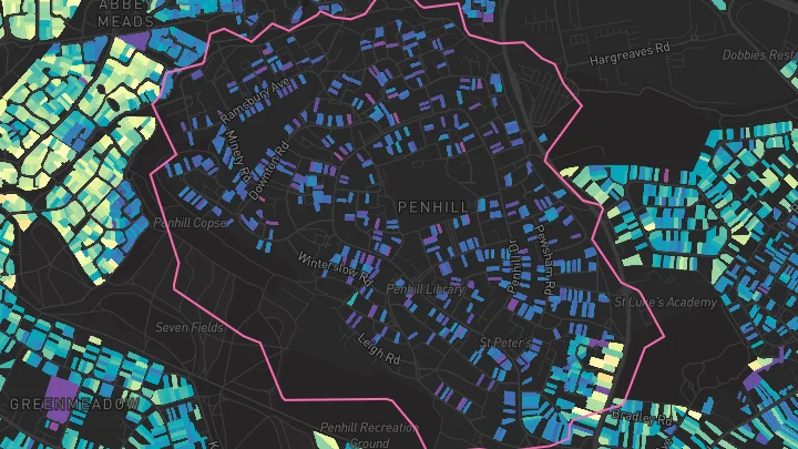 House price heatmap showing property values across Swindon