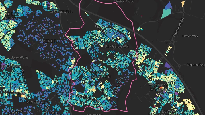 House price heatmap showing property values across Swindon