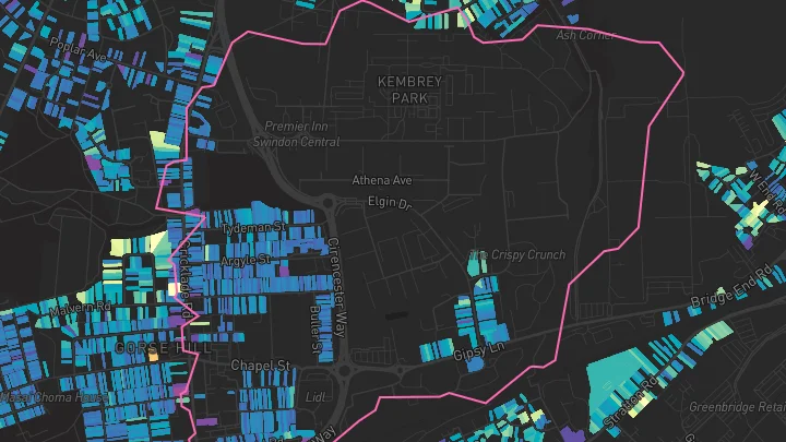 House price heatmap showing property values across Swindon
