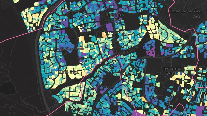 House price heatmap showing property values across Swindon