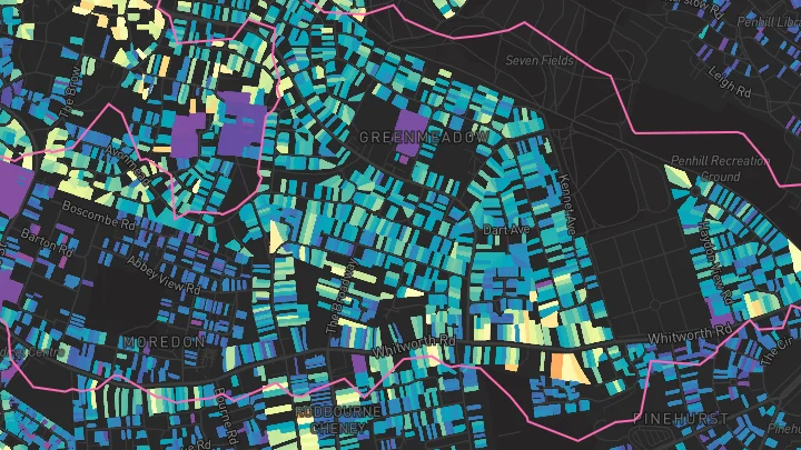 House price heatmap showing property values across Swindon