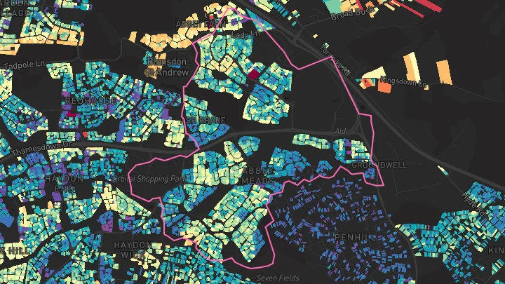 House price heatmap showing property values across Swindon