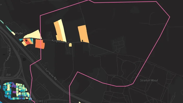House price heatmap showing property values across Blunsdon