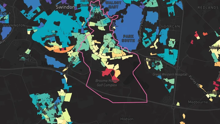 House price heatmap showing property values across Swindon