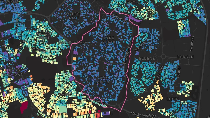 House price heatmap showing property values across Swindon