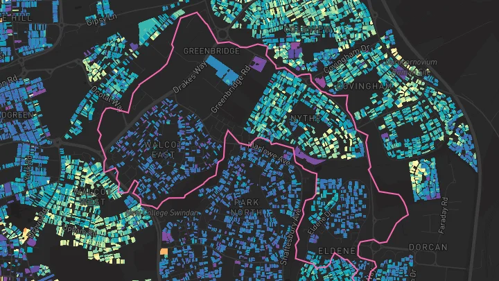 House price heatmap showing property values across Swindon