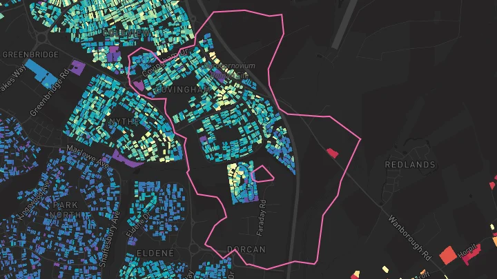 House price heatmap showing property values across Swindon