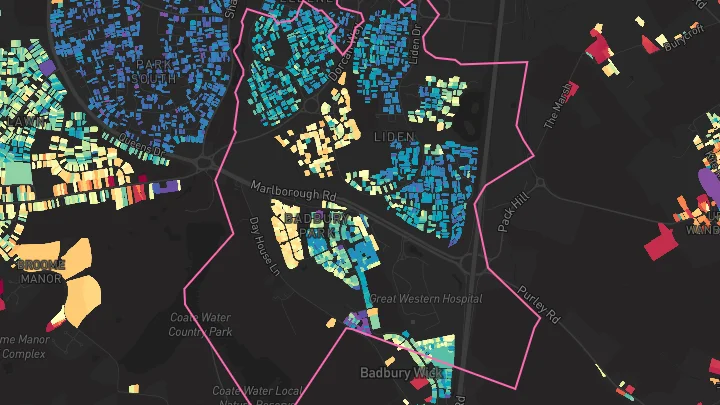 House price heatmap showing property values across Swindon