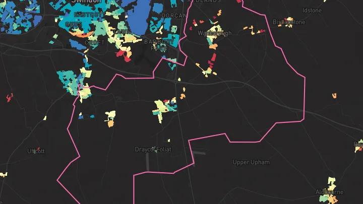 House price heatmap showing property values across Wroughton