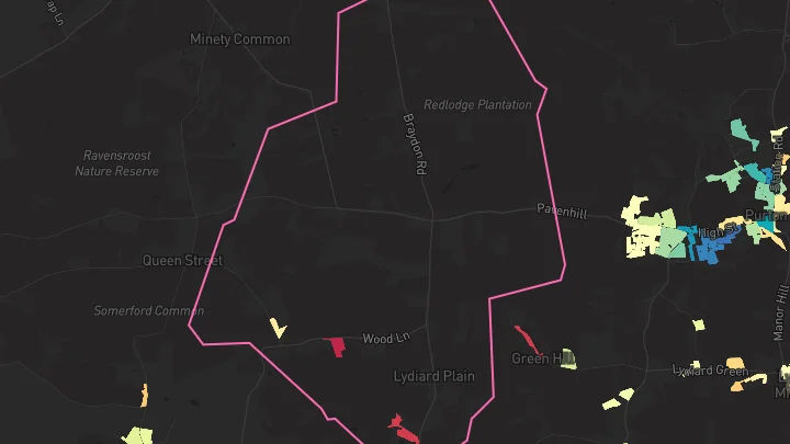 House price heatmap showing property values across Braydon