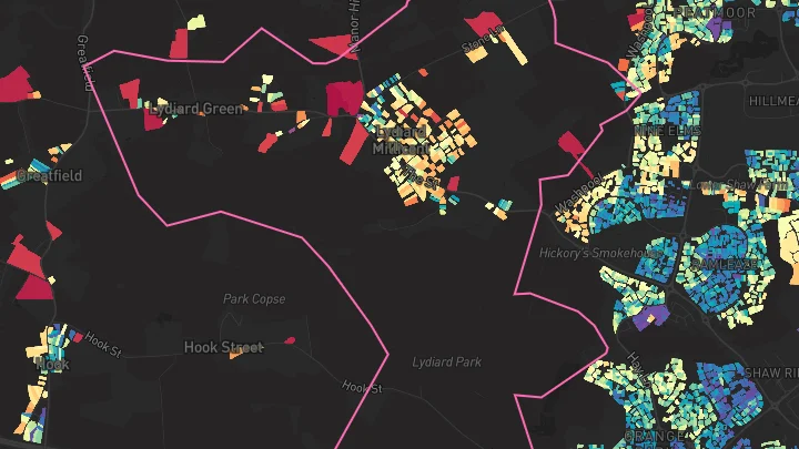 House price heatmap showing property values across Lydiard Millicent