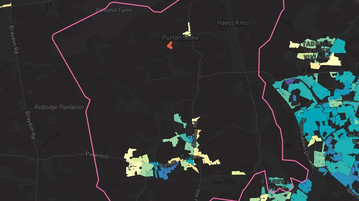 House price heatmap showing property values across Purton