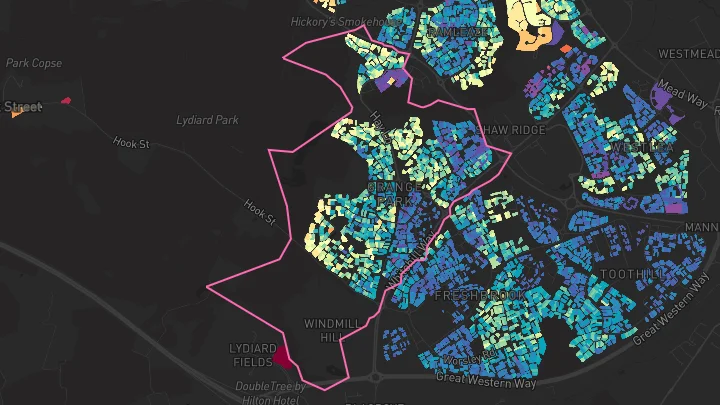 House price heatmap showing property values across Grange Park