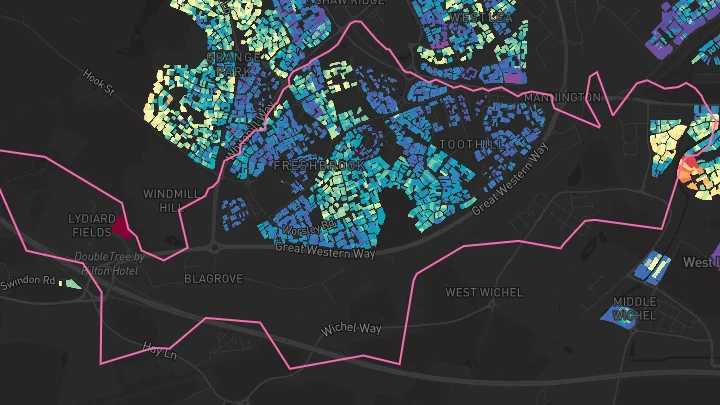 House price heatmap showing property values across Freshbrook