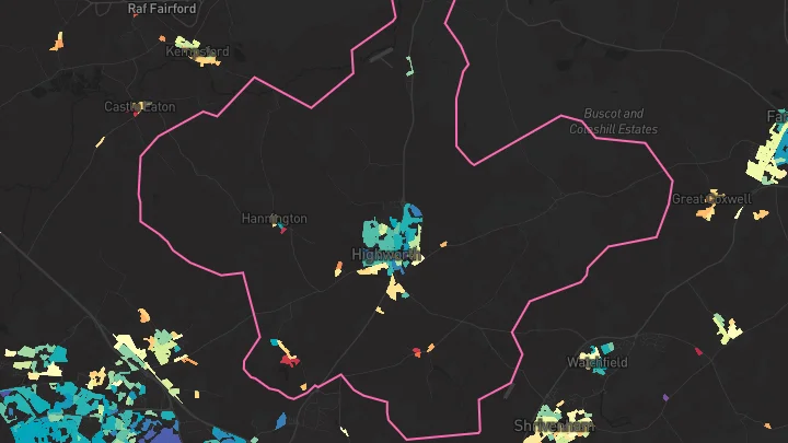 House price heatmap showing property values across Highworth