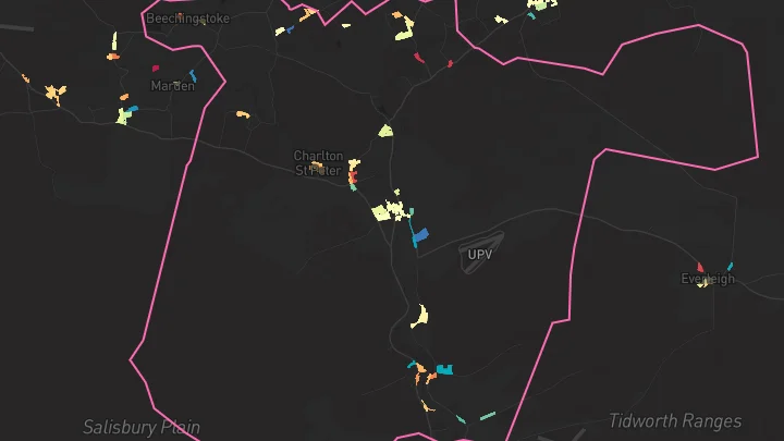 House price heatmap showing property values across Upavon