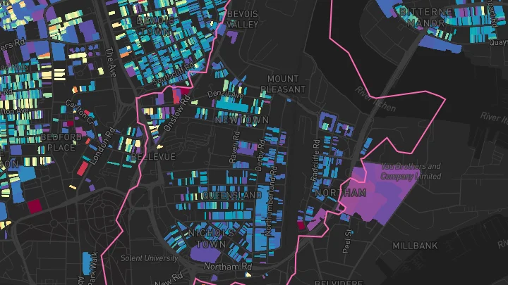 House price heatmap showing property values across Southampton