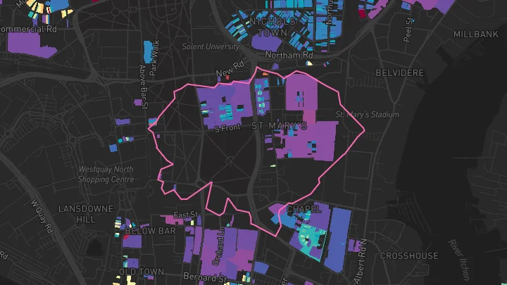 House price heatmap showing property values across Southampton