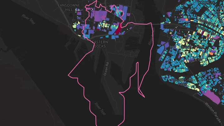 House price heatmap showing property values across Southampton