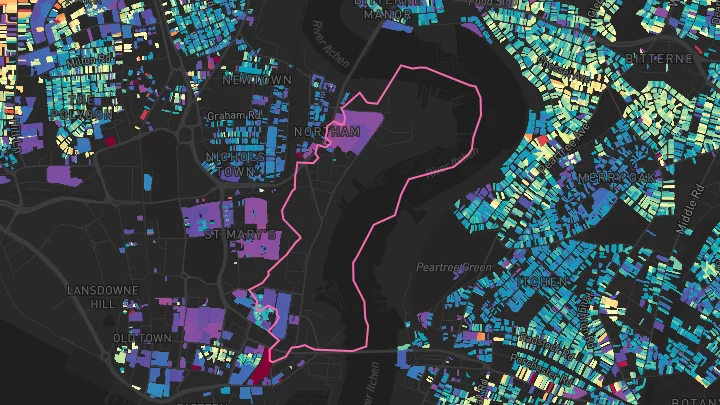 House price heatmap showing property values across Southampton