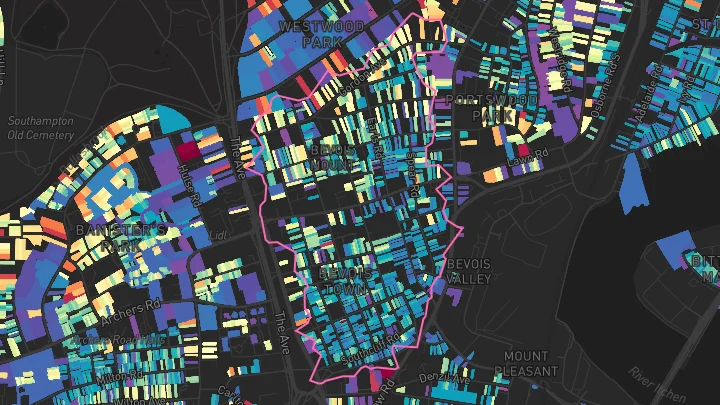 House price heatmap showing property values across Southampton