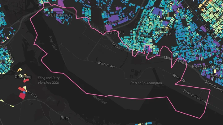 House price heatmap showing property values across Southampton