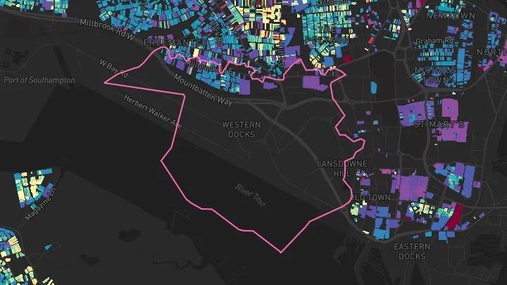 House price heatmap showing property values across Southampton