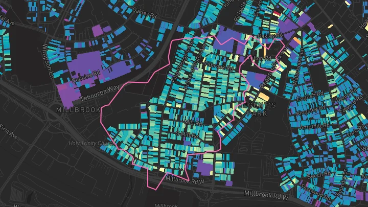 House price heatmap showing property values across Southampton
