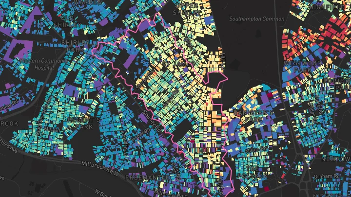 House price heatmap showing property values across Southampton